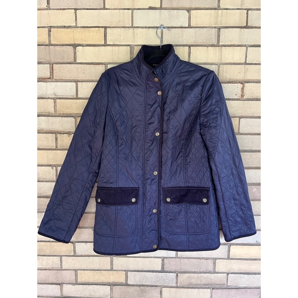 Talbots Navy Blue Quilted Barn Jacket Corduroy Trim Fleece Lined Size Small